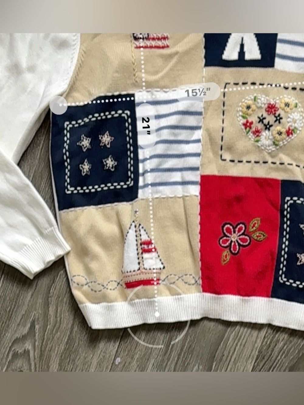 VTG Alfred Dunner flag patchwork sweater nautical - Picture 3 of 4
